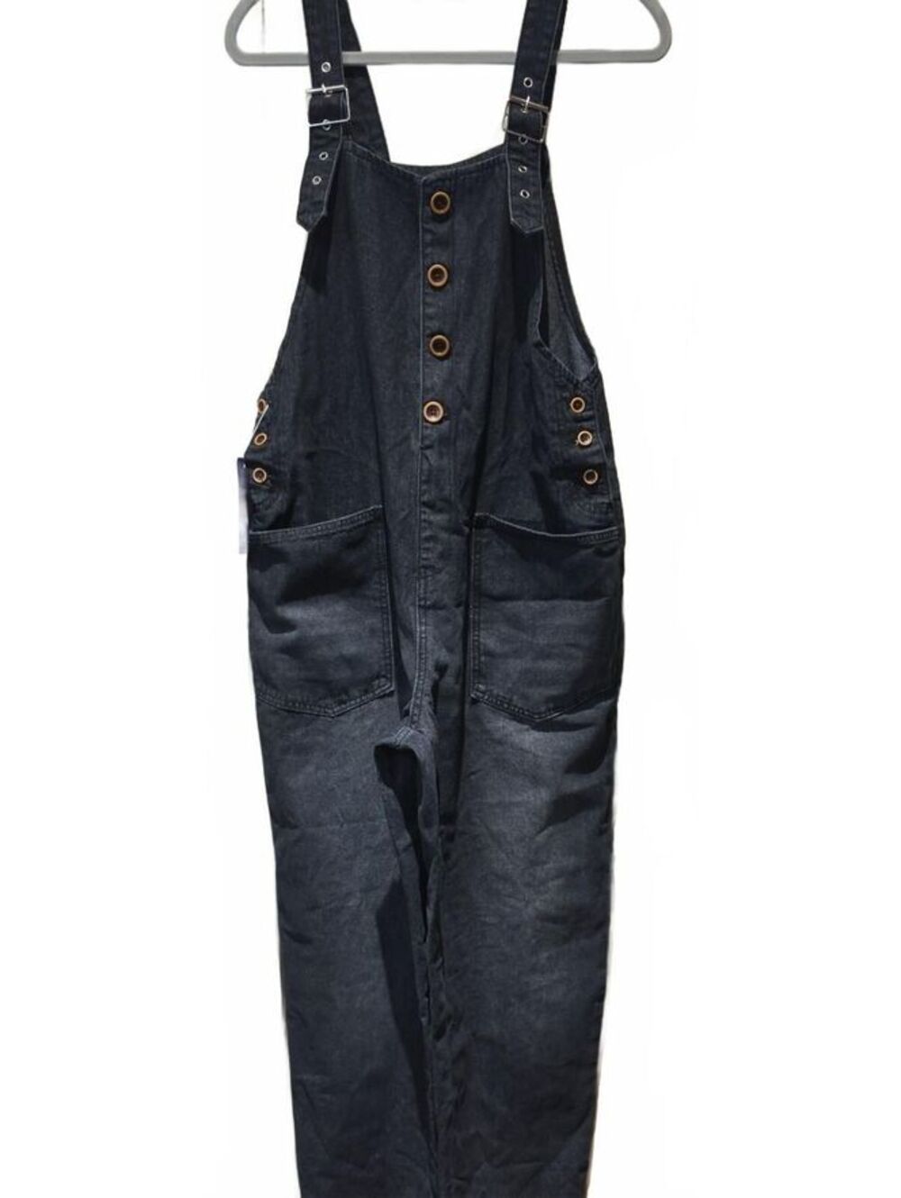 Chouyatou Women's Vintage Black Loose Wide-Leg Denim Overalls size M
